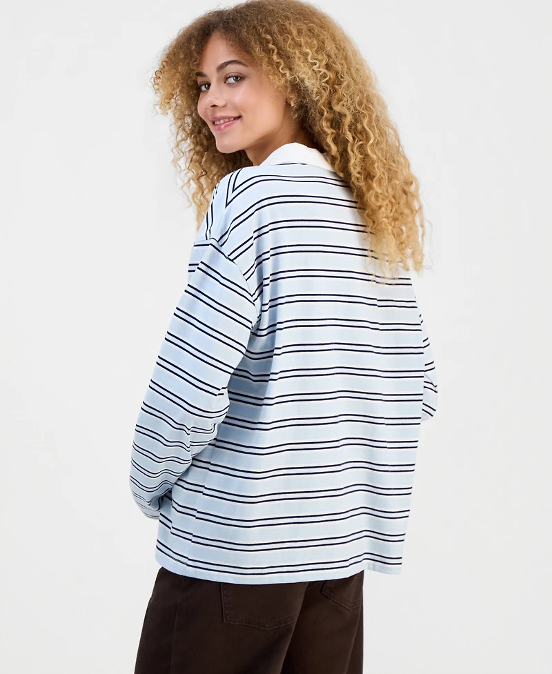 Madden Girl Juniors' Striped Long-Sleeve Rugby Top