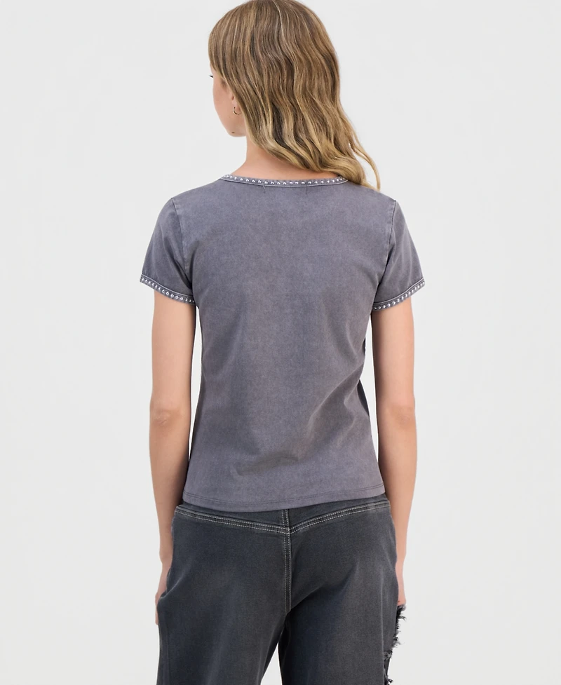 Madden Girl Juniors' Studded Mineral Wash T-Shirt