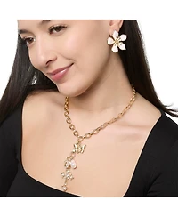 Jessica Simpson Gold-Tone Charm Link Necklace with Cross, Heart and Pearl Accents