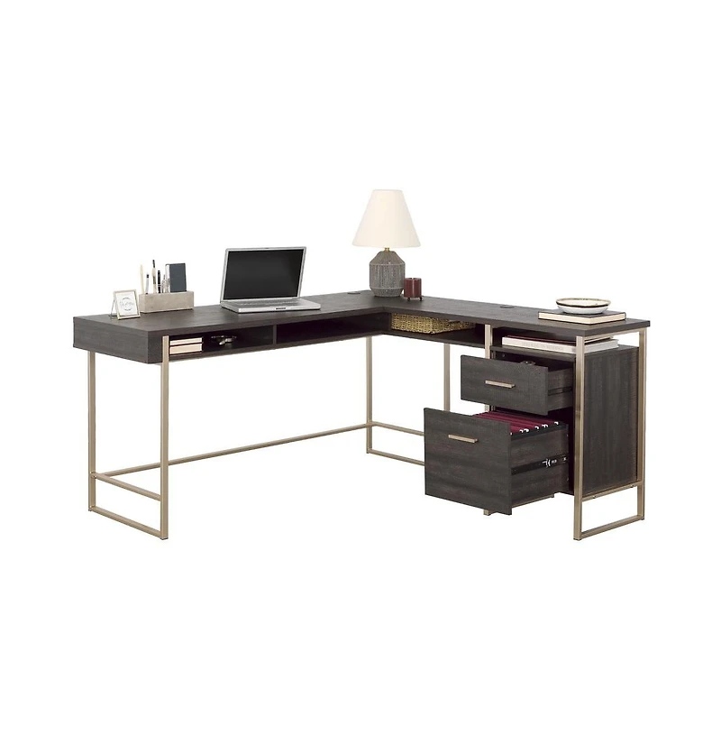 Sauder Walter Heights L Desk, Blade Walnut finish