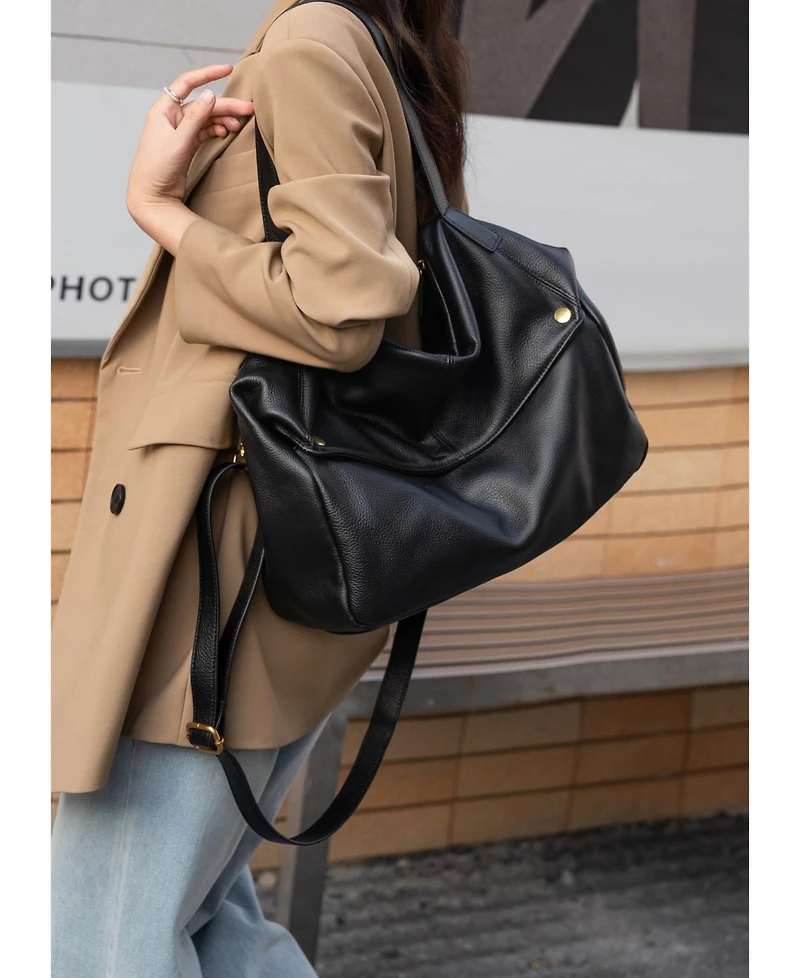 Susu Sia Large Pebbled Leather Hobo Bag Slouchy Shoulder with Adjustable Crossbody Strap Soft Everyday Tote Purse for Women