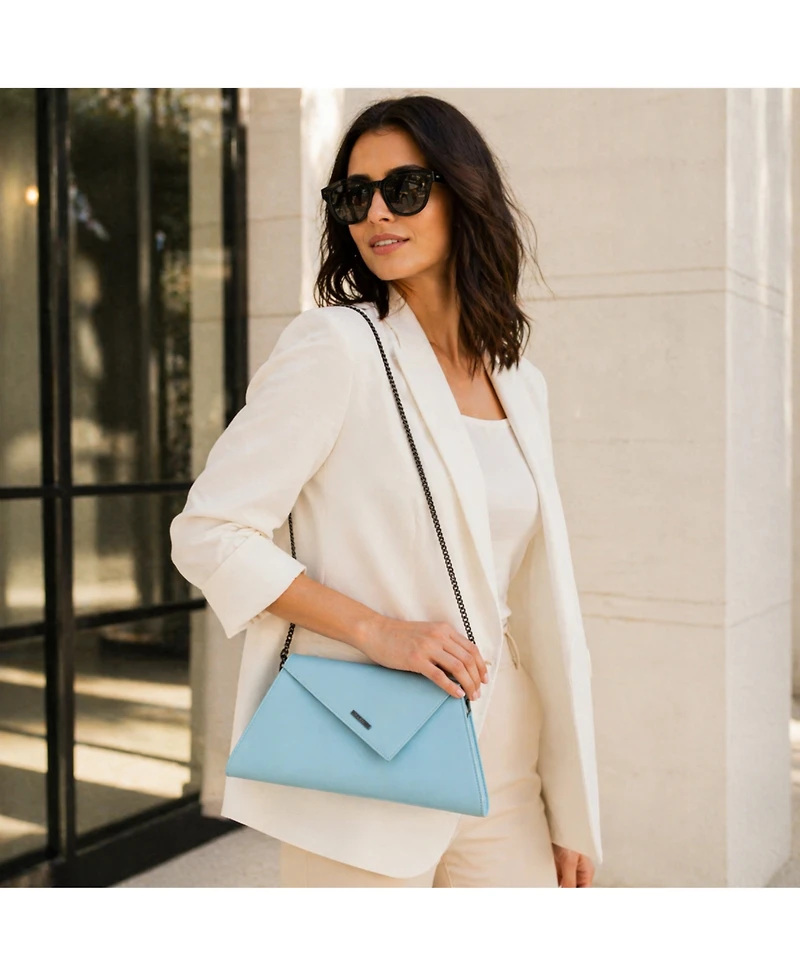 Susu Women's Saffiano Leather Envelope Clutch Purse Crossbody Evening Bag with Chain Strap Elegant Handbag
