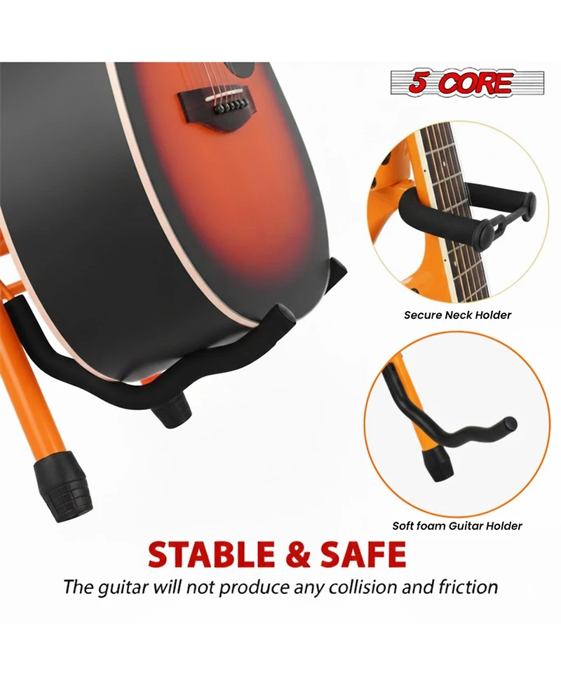 5Core Guitar Stool 3.15" Padded Chair w Backrest Foldable Music Seat Built in Foot Rest Guitar Stand