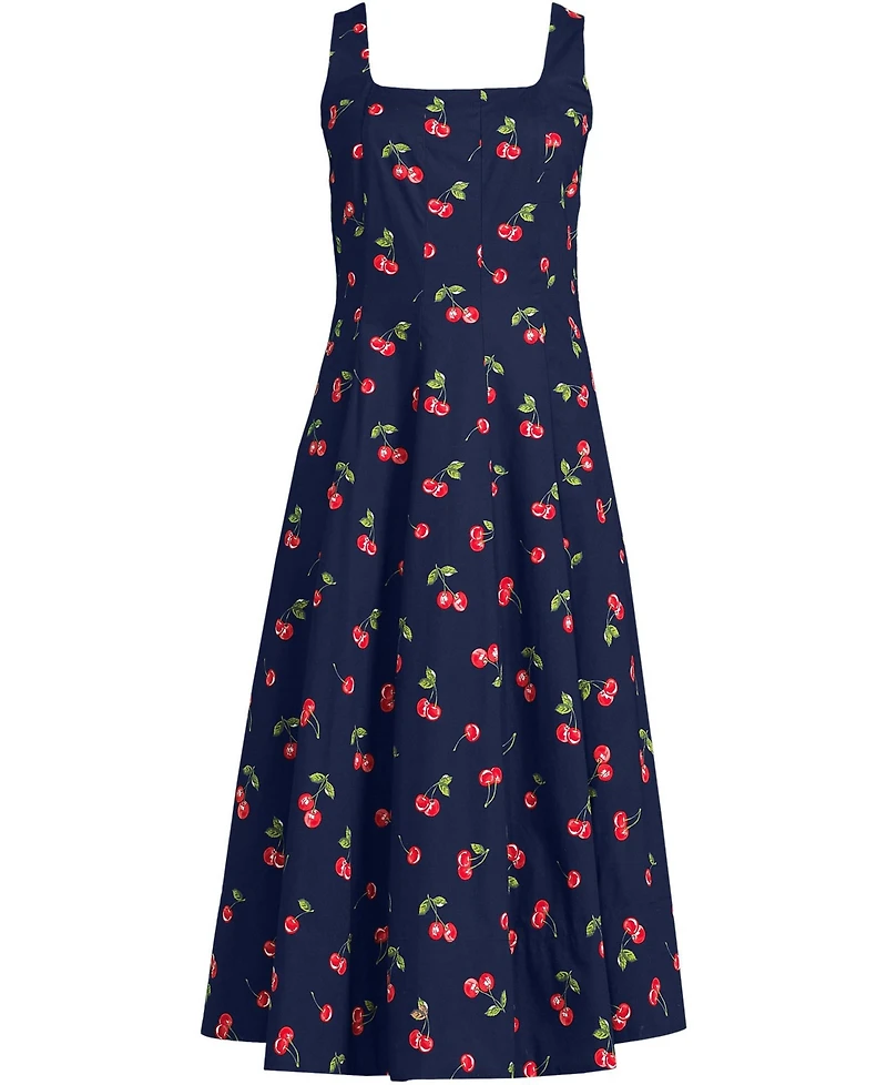 Lands' End Women's Princess Seamed Cotton Poplin Midi Dress
