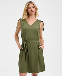 Lands' End Women's Cotton Jersey Shoulder Tie Belted Mini Dress