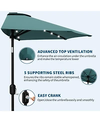 homfan 9FT Half Patio Umbrella with Led Lights, Uv Protection, Sturdy Canopy and Easy Crank for Patio, Garden, Deck, Balcony Table