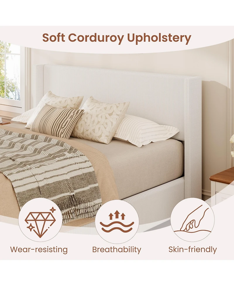 gaomon Lift Up Storage Bed Frame – Corduroy Upholstered Platform with Gas Lift, Padded Headboard, No Box Spring Needed