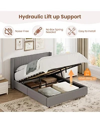 gaomon Lift Up Storage Bed Frame - Corduroy Upholstered Platform Bed with Gas Lift, Padded Headboard