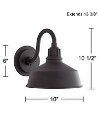 Franklin Iron Works Arnett Rustic Industrial Farmhouse Outdoor Barn Light Fixture Gooseneck 10 1/2inches for Exterior Deck House Porch Patio Outside