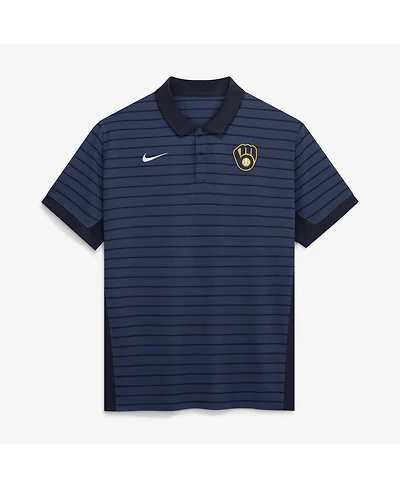 Nike Men's Navy Milwaukee Brewers Authentic Collection Striped Victory Dri-fit Polo Shirt