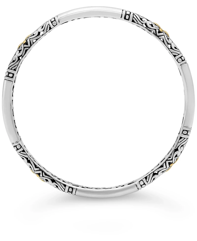 Devata Filigree Bangle Slide-on Bracelet Sterling Silver and 18K Gold Accents