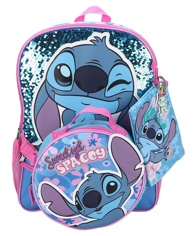 Stitch Boys' Backpack, Lunch Bag, Pencil Case, Key Chain and Caraniber, 5-Piece Set
