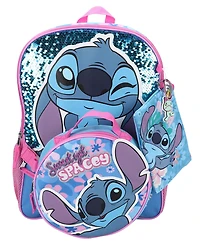 Stitch Boys' Backpack, Lunch Bag, Pencil Case, Key Chain and Caraniber, 5-Piece Set