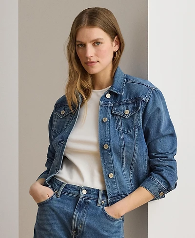 Lauren Ralph Women's Buttoned Placket Denim Trucker Jacket