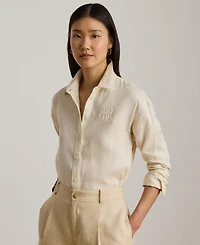 Lauren Ralph Women's Buttoned Placket Long-Sleeve Linen Shirt