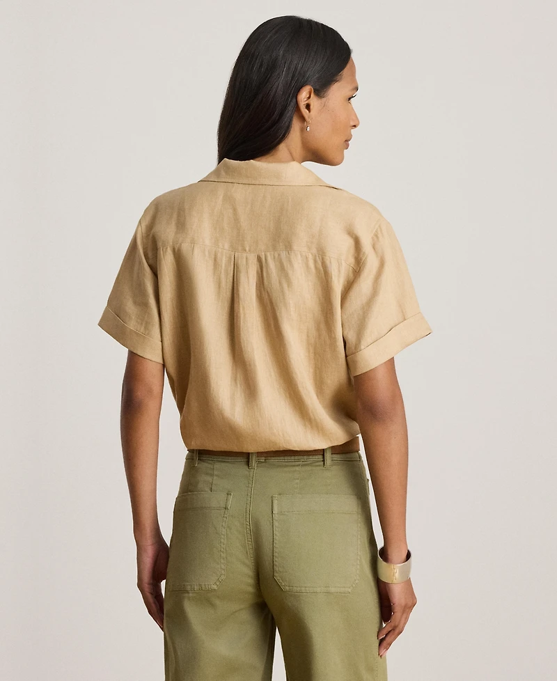 Lauren Ralph Women's Linen Short-Sleeve Camp Shirt