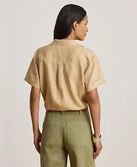 Lauren Ralph Women's Linen Short-Sleeve Camp Shirt