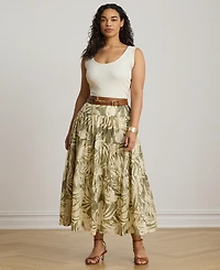 Lauren Ralph Women's Elasticized Waist Tiered A-Line Midi Skirt