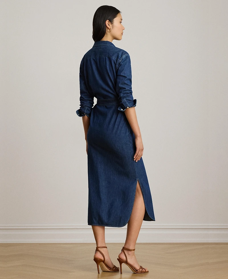 Lauren Ralph Lauren Women's Collared Belted Denim Midi Shirt Dress