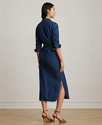 Lauren Ralph Lauren Women's Collared Belted Denim Midi Shirt Dress