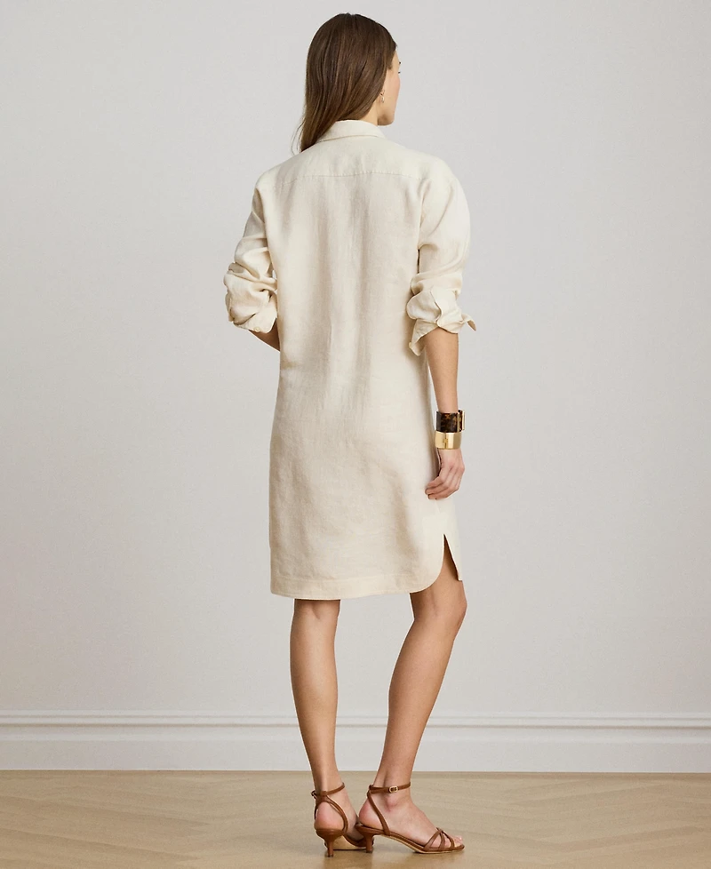 Lauren Ralph Women's Linen Spread Collar Long Sleeve Shirt Dress
