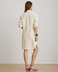 Lauren Ralph Women's Linen Spread Collar Long Sleeve Shirt Dress