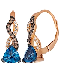 Le Vian London Blue Topaz, Chocolate Diamond (1/6 ct. t.w.) & Nude Diamond (1/10 ct. t.w.) Drop Earrings in 14k Strawberry Gold