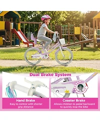 Slickblue Kids Girls Bike with Doll Carrier Seat Colorful Streamers