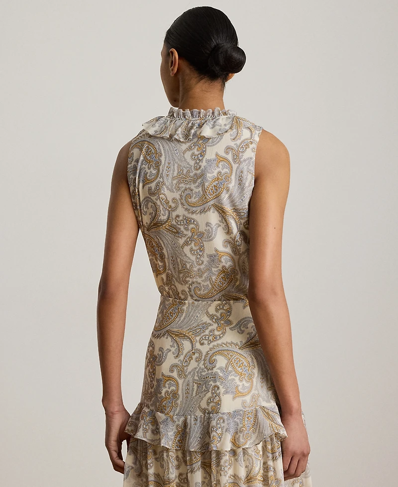 Lauren Ralph Lauren Petite Paisley Ruffle-Trim Sleeveless Blouse