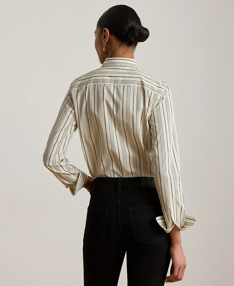 Lauren Ralph Petite Striped Collared Crest-Embroidered Shirt