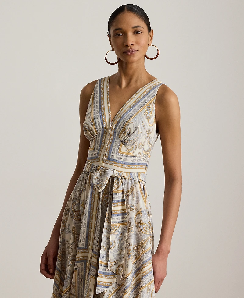 Lauren Ralph Lauren Petite V-Neck Handkerchief-Hem Dress