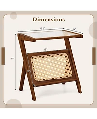 Gymax 2 Pieces Boho End Table with Magazine Rack Versatile Bamboo Bedside Table with Rattan Shelf