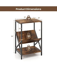 Gymax Industrial Side Table 3-Tier End Table with V-Shaped Magazine Holder Rustic