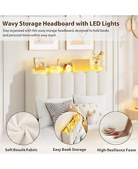 homfan Upholstered Platform Bed Frame with Led Storage Headboard and 2 Drawers