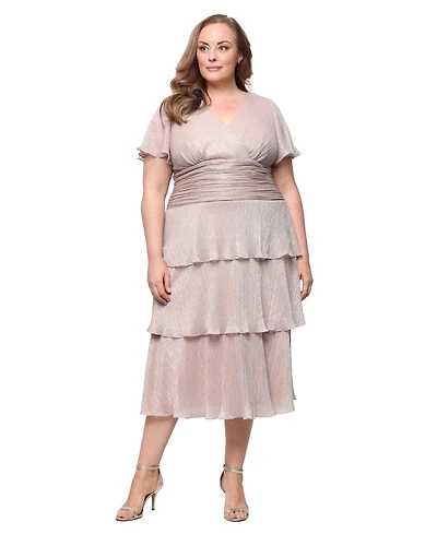 Sl Fashions Plus Short-Sleeve V-Neck Midi Dress