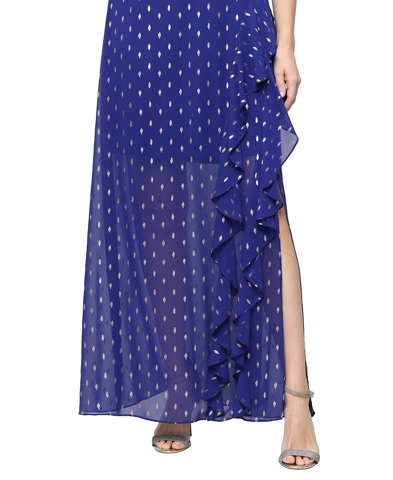 Sl Fashions Petite Short-Sleeve V-Neck Long Dress