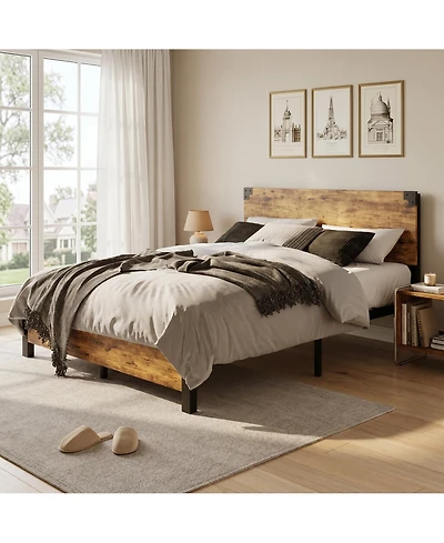 homfan Vintage-Industrial Bed Frame with Under-Bed Storage Drawers and Sturdy Metal Slats