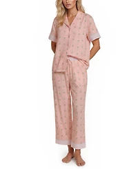 Vera Bradley Women's Iconic Twin Print Notch Top and Pajama Capri Pants, 2 Piece Set