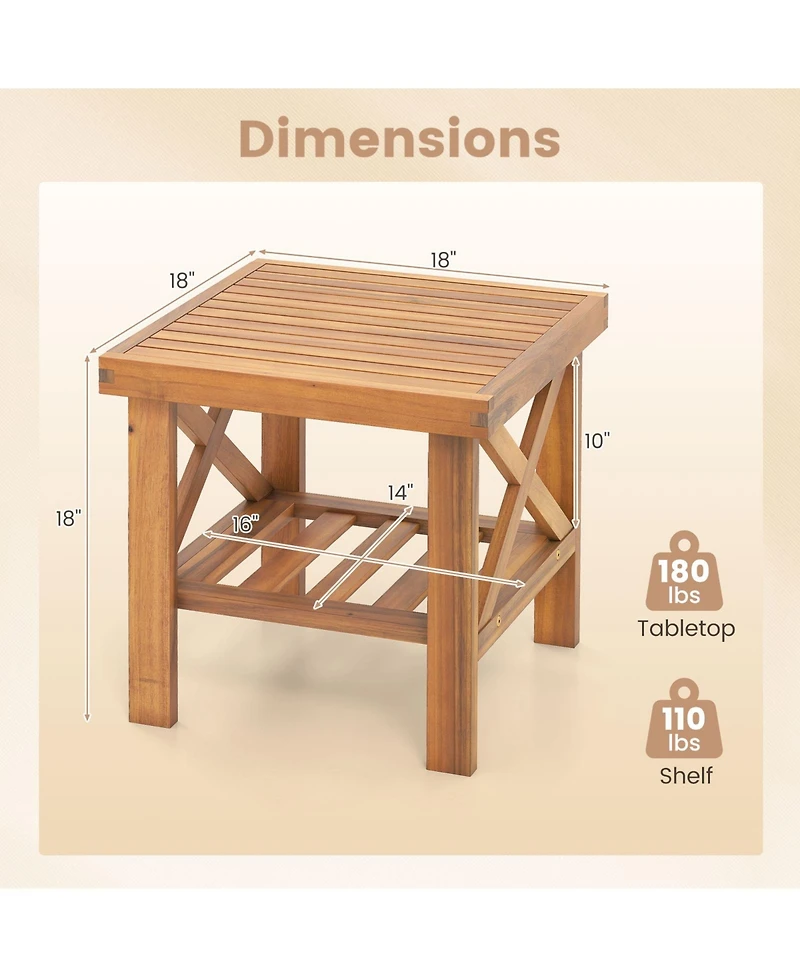 Gymax Outdoor Side Table Acacia Wood Adirondack Table with Storage Shelf