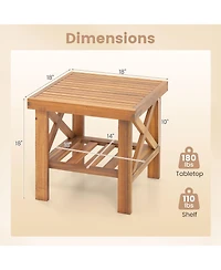 Gymax Outdoor Side Table Acacia Wood Adirondack Table with Storage Shelf