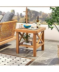 Gymax 2pieceOutdoor Side Table Acacia Wood Adirondack Table with Storage Shelf