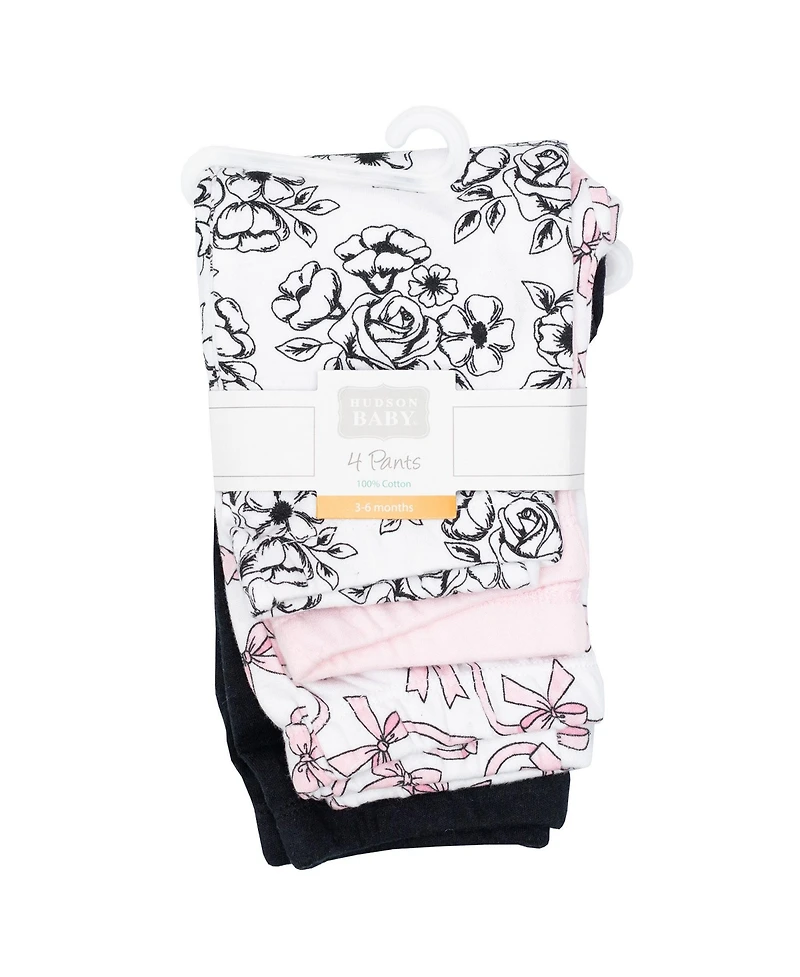 Hudson Baby Baby Girls Hudson Cotton Pants and Leggings, Black Toile Pink Bows