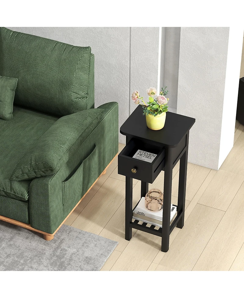 Gymax Solid Wood Side Table Rectangular Sofa Side Table with Acacia Wood Top Telephone Table