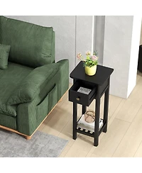Gymax Solid Wood Side Table Rectangular Sofa Side Table with Acacia Wood Top Telephone Table