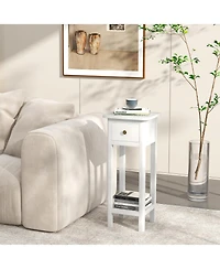 Gymax Solid Wood Side Table Rectangular Sofa Side Table with Acacia Wood Top Telephone Table