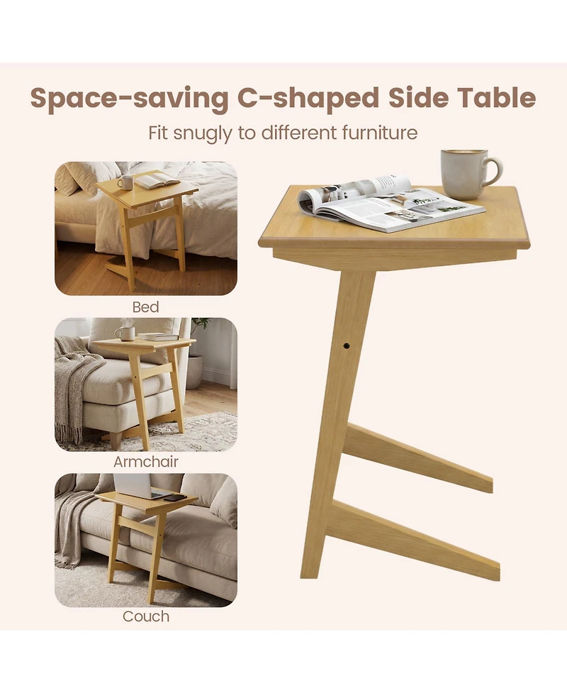 Gymax Wood Sofa Side Table Set of 2 with Wood Veneered Top and Solid Rubber Wood Frame
