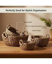 Yigii Set Of 3 Wicker Storage Baskets With Handles Organizers For Bathroom Kitchen Shelves Decor