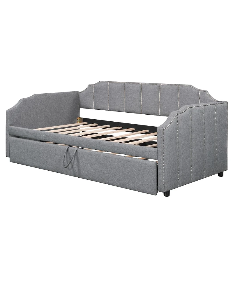 Streamdale Furniture Twin Size Upholstered Daybed with Pop-Up Trundle and Usb Charging Ports
