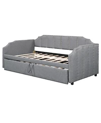 Streamdale Furniture Twin Size Upholstered Daybed with Pop-Up Trundle and Usb Charging Ports