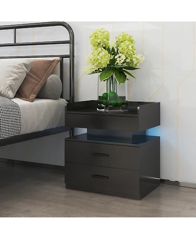Streamdale Furniture Led Nightstand Drawers and Storage